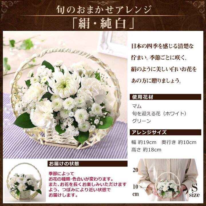 楽天市場 100円offクーポン お供え お悔やみ 花 あす楽 14時まで 供花 旬のおまかせアレンジメント S お盆 仏花 送料無料 フラワー ギフト アレンジ お花 生花 アレンジメント お彼岸 法要 供養 初盆 命日 お悔み 法事 四十九日 洋風 和風 喪中 見舞い