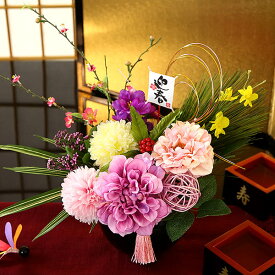 【指定日受付中！】正月飾り 2026 迎春 正月 門松 光触媒 造花 イベントギフトD お正月 花 年賀 フラワー ギフト 部屋 玄関 竹 フラワーアレンジメント 置物 おしゃれ 水引 ドア メッセージカード 送料無料