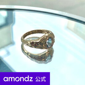 14金 | K14 ナチュラル スタンプ ピンキー リング：アクア | 14K Natural Stamp Pinky Ring - Aqua | a14 | amondz