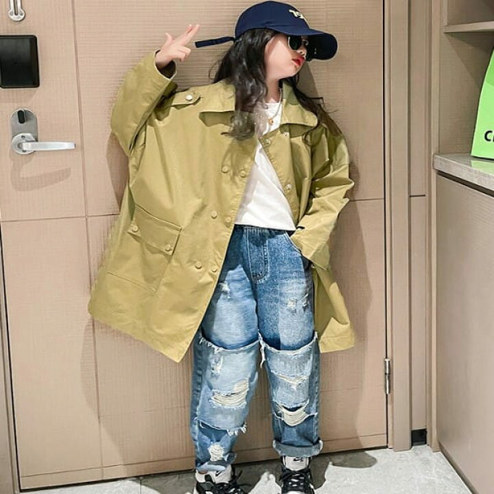 楽天市場 新作 即納 キッズ トレンチコート ジャケット コート アウター女の子 長袖 カーキ ベージュ 130 140 150 160 170 ジュニア 秋 冬 子供服 子ども こども 服 小学生 中学生 韓国子供服 子供服 Krumel クルメル