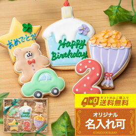お誕生日プレゼントにお名前入りで【送料無料バースデーギフト BOY】〈6枚入り〉 アイシングクッキー 詰め合わせ オーダー クッキー ギフト プチギフト お菓子 男の子 誕生日 名入れ 文字入れ かわいい 誕生日お菓子ギフト メッセージ入りお菓子 アイシングクッキーleap