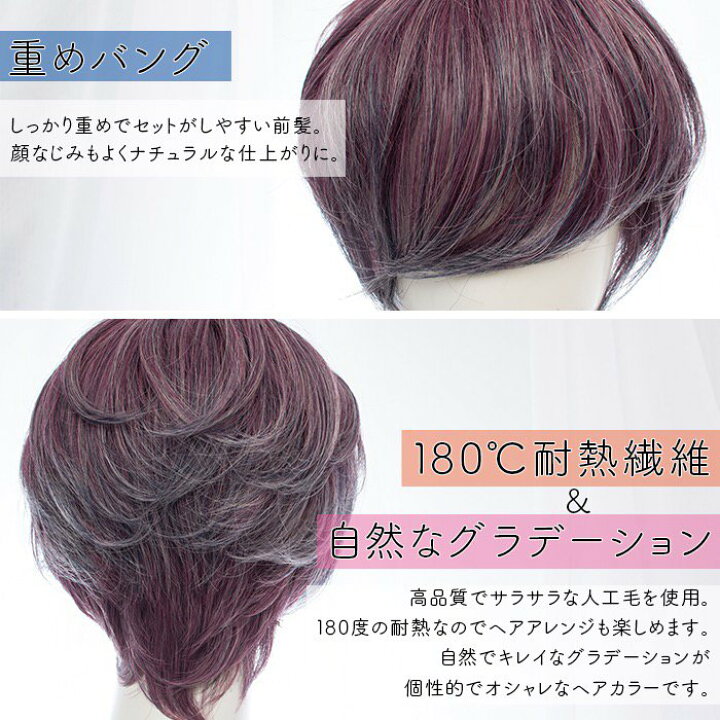楽天市場 即納 ウィッグ ショート グラデーション パープル グレー ワインレッド ミックスカラー 男装 ボーイッシュ コスプレ ゆめかわ ロリータ フルウィッグ 派手髪 デイリー Locoloco ロコロコ Calinou カリヌ