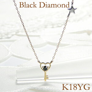 K18YG ブラックダイヤモンド ハート＆キー ペンダント ネックレスハートキーペンダント ハートキーネックレス ゴールド ブラックダイヤペンダント ダイヤ ホワイトスター 普段使い 星ネック