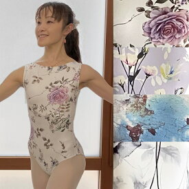 バレエ レオタード 花柄メッシュ おしゃれ かわいい S M L レッスン着 練習着 バストカップ入れ 大人 レディース
