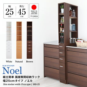 組立簡単 国産 隙間収納ラック 幅25cm ノエル 下段完成品 隙間収納 すきま スキマ 収納 キッチン サニタリー 日本製 すきま収納 木製