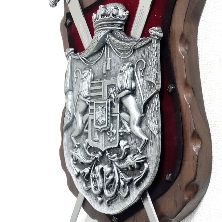 スペイン製 西洋武具 壁掛け 鎧 獅子の紋章 Sko 600 アンティーク調 甲冑 ヘラルドリー 盾 シールド ヨロイ タペストリー 槍 中世の騎士 ウッド レプリカ 刀剣 ヨーロッパ ソード