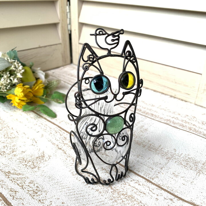 楽天市場】猫と鳥の一輪挿し おすまし猫 フラワースタンド  