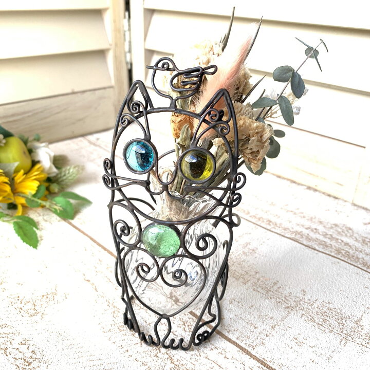 楽天市場】猫と鳥の一輪挿し おすまし猫 フラワースタンド  