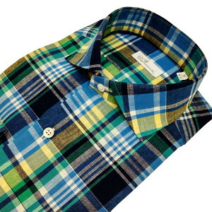 CAMESSI(カメッシ) Made in INDIA 高品質メンズシャツ カッタウエーカラー CA211012-07 ネイビーxブルーxイエロー マドラスチェック コットン100% インド製