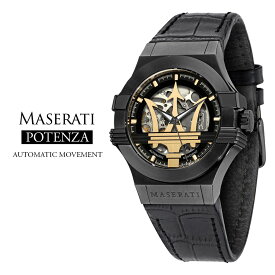 【決算セール 4/22 20時～】マセラティ MASERATI メンズ 腕時計 ポテンザ POTENZA 機械式 自動巻き 時計 ゴールド ブラック レザーベルト R8821108036