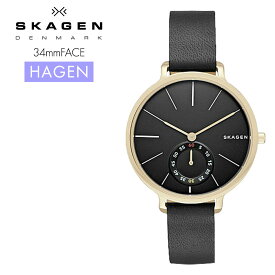 スカーゲン 腕時計 レディース SKAGEN HAGEN 時計 レザーベルト ゴールド ブラックフェイス SKW2354