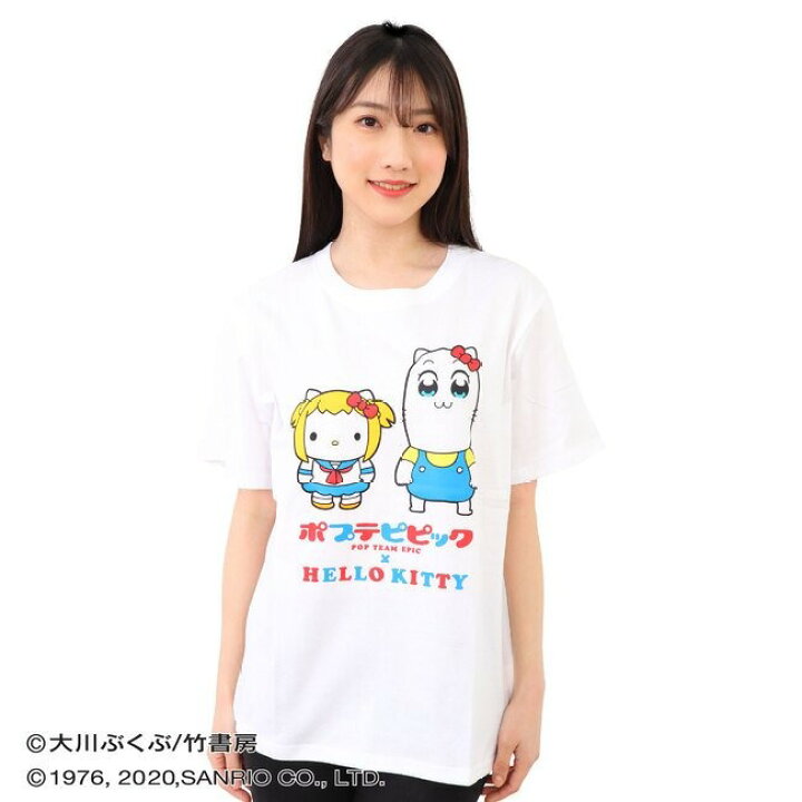 楽天市場 サンリオ ポプテピピック Hellokitty キティ ポプ子 ピピ美 コラボ Tシャツ ブラック ホワイト M L Ll レディース メンズ 兼用 キャラクター キティー Charabasket キャラバス