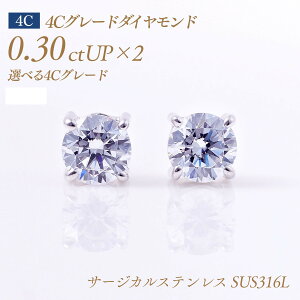 【10/30迄!40%OFFクーポン】金属アレルギー対応 ステンレス 天然ダイヤモンド ピアス(両耳)4本爪タイプ 4Cグレード ダイヤモンド 0.3ct×2 計0.6ct D-EX-VS1 鑑定書付き(中央宝石研究所 CGL)[SUS316