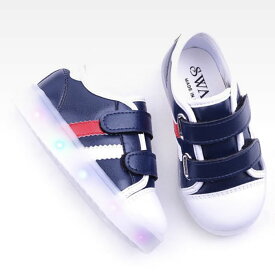 光る靴 光る シューズ ソールライト 光るスニーカー LEDライト 2本ライン トリコロール 13cm 14cm 15cm 16cm 17cm 18cm 子供靴 男の子 女の子 お洒落 カワイイ カッコイイ 韓国子供服 【あす楽】