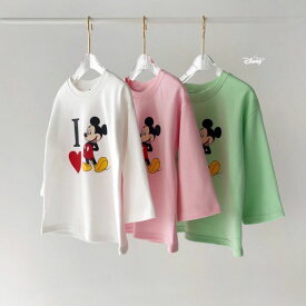 韓国子供服 長袖 Tシャツ プリントTシャツ Mickey Mouse ミッキーマウス I?MICKEY 肉厚生地 圧縮スムース生地 90 100 110 120 130 140 150 男の子 女の子 子供用 キッズ ベビー 可愛い お洒落 お洒落【メール便送料無料】