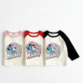 韓国子供服 ロンT 長袖Tシャツ Mickey Mouse ミッキーマウス 90 100 110 120 130 140 ラグラン 男の子 女の子 子供用 キッズ ベビー 可愛い お洒落 お洒落キッズファッション　【メール便送料無料】