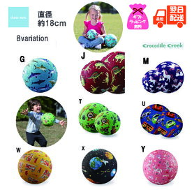 子供用ボール 18cm オモチャ カラフルボール 天然ラバー 中くらいサイズボール クロコダイルクリーク Crocodile Creek ユニコーン 恐竜柄 宇宙柄 消防車 レインボー アニマル シャーク インポート【GIFTラッピング無料】【最短翌日配送】
