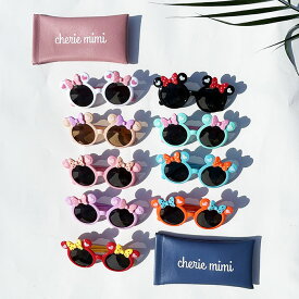 キッズサングラス サングラスケース付 UV400 UVプロテクト 紫外線から目を守る ミニー風 耳付 子供用サングラス リボン ドット柄 女の子 かわいい お洒落 カッコイイ 2〜8歳用【メール便送料無料】