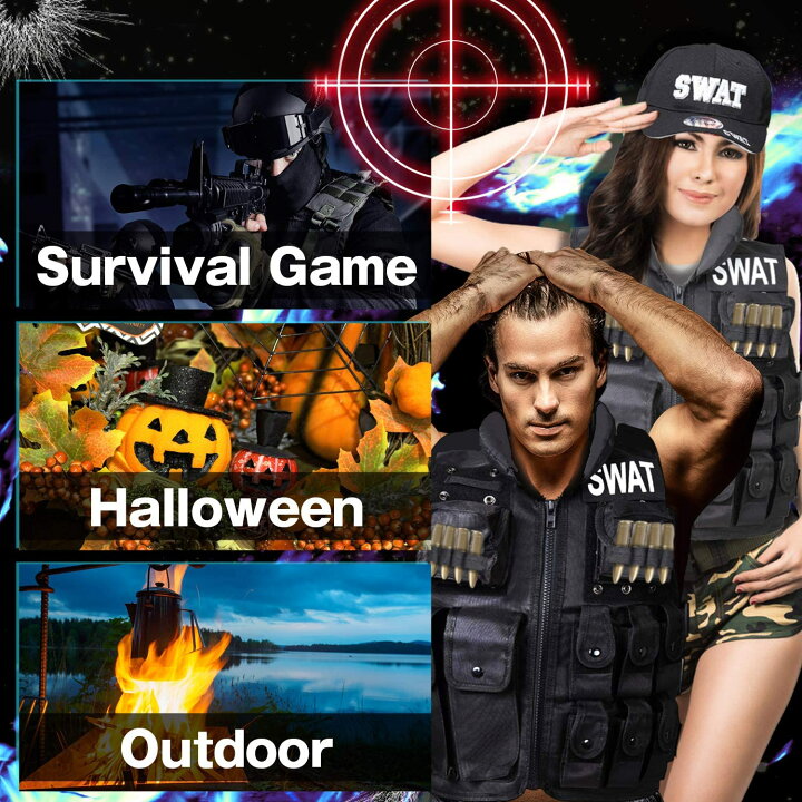 SWAT ベスト USJ コスプレ ホラーナイト タクティカルベスト SWATキャップ グローブ セット : CHIC SWAT ベスト USJ コスプレ ホラーナイト タクティカルベスト SWATキャップ グローブ セット : CHIC