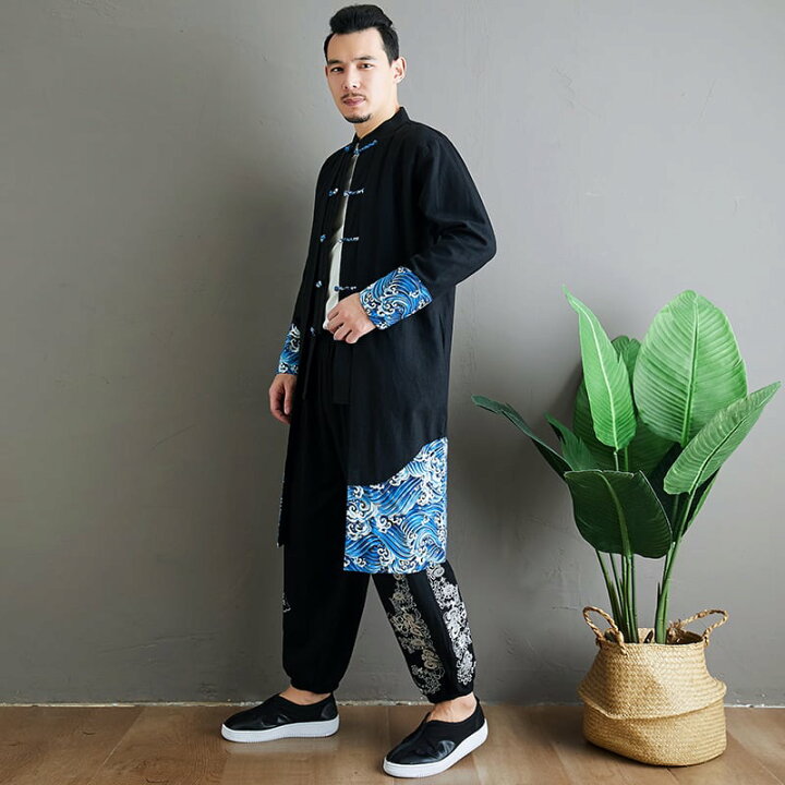 楽天市場】チャイナ服 ジャケット ロング 丈長 コート メンズ カンフー  