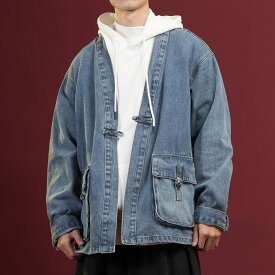 チャイナ服 デニムシャツ チャイナシャツ チャイナボタン メンズ 男性用 カーディガン カジュアル マチポケット 中華風 【送料無料】
