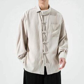 チャイナ服 チャイナシャツ カンフー服 メンズ 男性用 超個性的 立ち襟 チャイナボタン カジュアル 中華服 提灯袖 斜め前立て 中華風【送料無料】