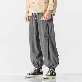 チャイナパンツ メンズ 中華風 カンフーパンツ 男性用 ゆったり ワイドレッグ ハーレムパンツ エスニック スクエアコーデュロイ チャイナボタン【送料無料】