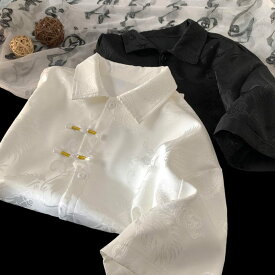 チャイナ服 カジュアル チャイナシャツ チャイナ羽織 カンフー服 メンズ 男性用 半袖 チャイナボタン ドラゴン ジャガード 中華風【送料無料】