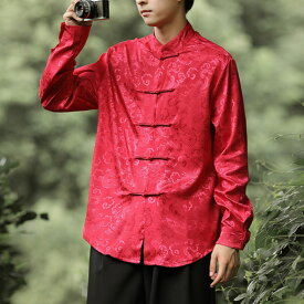 チャイナ服 チャイナシャツ 唐装　漢服 メンズ 男性用 レトロ カジュアル 中国龍 ジャガード 中華風【送料無料】