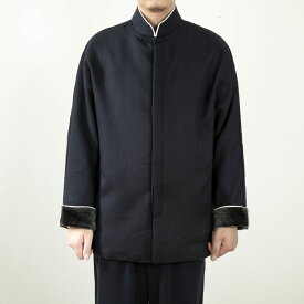 チャイナ服 チャイナジャケット カンフー服 唐装 ミドル丈 メンズ 男性用 中華風 ベルベット 裏起毛 比翼前立て 【送料無料】