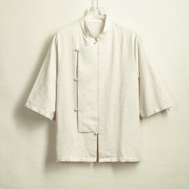 チャイナ服 チャイナシャツ 中華風 メンズ 男性用 5分袖 トップス チャイナボタン 立ち襟 斜めラペル 漢服 夏 【送料無料】