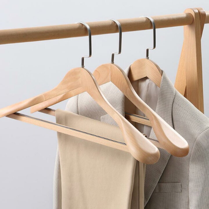 楽天市場】6本セット 木製 ズボンバー付き ハンガー 洋服ハンガー 