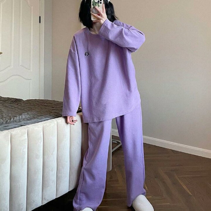 楽天市場】 冬 カットソー 長袖 レディース 寝巻き ワンポイント 上下 