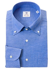 長袖 ワイシャツ メンズ CHOYA Classic Style スリムフィット 綿麻 ボタンダウンカラー ウルトラマリンブルー (ccd512-255) 24FA
