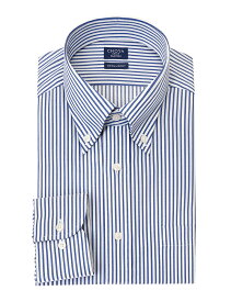 CHOYA SHIRT FACTORY 日清紡アポロコット ノーアイロン 長袖 ワイシャツ 形態安定加工 ボタンダウン ネイビーロンドンストライプ 紺色 綿100％(cfd164-455)