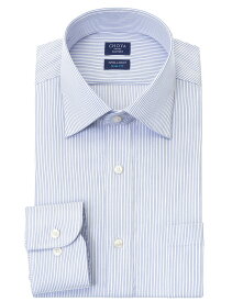 Yシャツ 日清紡アポロコット スリムフィット 長袖 ワイシャツ メンズ 形態安定 ブルーストライプ セミワイドカラー 綿100% CHOYA SHIRT FACTORY(cfd351-450) 24FA