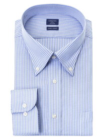 Yシャツ 日清紡アポロコット 長袖 ワイシャツ 形態安定 ボタンダウン ブルーストライプ 青 綿100% キングサイズ CHOYA SHIRT FACTORY(cfd370-451)