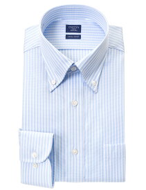 Yシャツ 日清紡アポロコット COOL CONSCIOUS 長袖ワイシャツ メンズ 形態安定 ブルーストライプ ボタンダウンシャツ 綿100% ブルー CHOYA SHIRT FACTORY(cfd535-450)
