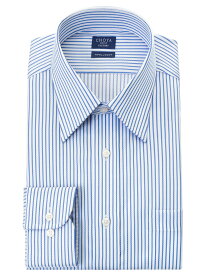 Yシャツ 日清紡アポロコット 長袖 ワイシャツ 形態安定 レギュラーカラー ブルー ストライプ 綿100% CHOYA SHIRT FACTORY(cfd805-450) (sa1) 24FA