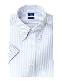 Yシャツ 日清紡アポロコット 半袖ワイシャツ メンズ 形態安定 ノーアイロン 綿100% 高級 上質 青 ブルー ストライプ ボタンダウンシャツ CHOYA SHIRT FACTORY(cfn481-451) APR0419