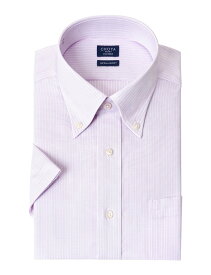【最大1000円オフクーポンあり】 Yシャツ 日清紡アポロコット 半袖ワイシャツ メンズ 形態安定 ノーアイロン 綿100% 高級 上質 紫 パープル ストライプ ボタンダウンシャツ CHOYA SHIRT FACTORY(cfn481-460) 2406ss