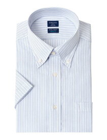 Yシャツ 日清紡アポロコット 半袖ワイシャツ スリムフィット メンズ 形態安定 ノーアイロン 綿100% 高級 上質 青 ブルーストライプ ボタンダウンシャツ CHOYA SHIRT FACTORY(cfn488-455) APR0419