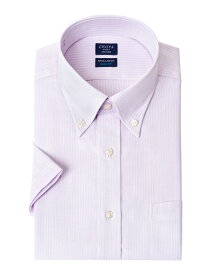 Yシャツ 日清紡アポロコット 半袖ワイシャツ スリムフィット メンズ 形態安定 ノーアイロン 綿100% 高級 上質 紫 パープル ストライプ ボタンダウンシャツ CHOYA SHIRT FACTORY(cfn488-460) APR0419