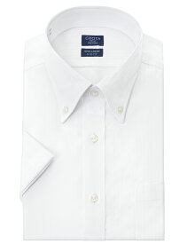 Yシャツ スリムフィット 日清紡アポロコット 半袖 ワイシャツ メンズ 夏 形態安定 白ドビーストライプ ボタンダウンシャツ 綿100% ホワイト チョーヤシャツ CHOYA SHIRT FACTORY(cfn660-200)