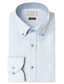 LORDSON by CHOYA Slim Fit 長袖 ワイシャツ メンズ ボタンダウン シャツ 形態安定加工 ブルードビーストライプ 青 スリムフィット 綿100％(cod061-250) 2406de