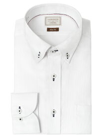LORDSON by CHOYA Slim Fit 長袖 ワイシャツ メンズ ショートカラー ボタンダウン シャツ 形態安定加工 白ドビー ホワイト スリムフィット 綿100％(cod063-200) 2406de