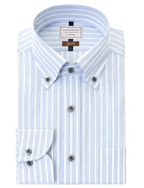 LORDSON Yシャツ 長袖 ワイシャツ メンズ ボタンダウン シャツ 形態安定 ブルー ストライプ スリムフィット 綿100% LORDSON by CHOYA(cod070-450) 2406SS