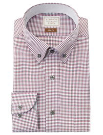 ワイシャツ メンズ 長袖 LORDSON ボタンダウンシャツ 形態安定 レッド チェック スリムフィット 綿100%(cod081-615) (sa1) 2509ft 2512CL 2601FTS