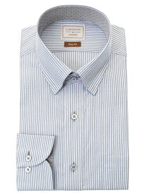 【最大1,000円OFFクーポンあり！】 ワイシャツ メンズ 長袖 LORDSON ショートスナップダウンシャツ 形態安定 ブルーストライプ ブルー スリムフィット 綿100%(cod083-455) (sa1) 2508ft 2509ft 2512ss