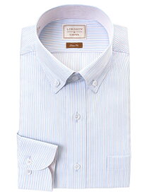 LORDSON Yシャツ 長袖 ワイシャツ メンズ ショートボタンダウン 形態安定 ブルーストライプ 青 水色 スリムフィット 綿100% LORDSON by CHOYA(cod092-450) 2406SS